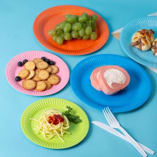 Customized disposable color paper plate paper plate fruit plate pastry plate thickened plate 18cm-24cm