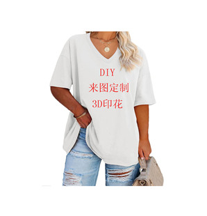 Wish Independent Station Cross-border Summer Women's Clothing European and American 3D Flag Digital Printing V-neck Pullover Short Sleeve Women's V-neck T-shirt
