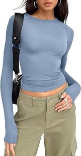 European and American cross-border women's long-sleeved shirt basic spring crop top autumn fashion slim y2g top