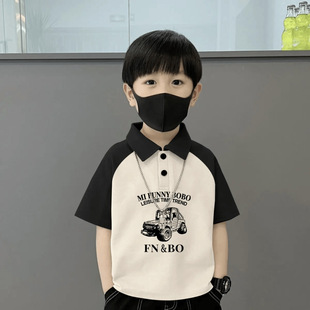 Children's 100% Cotton Polo Shirt Children's Boys' Western Style Casual Summer Short Sleeve Boy's Lapel Color Patchwork T-Shirt