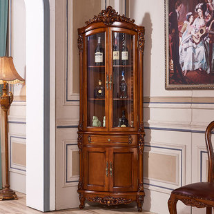 European Style Solid Wood Corner Cabinet Living Room Wall Corner Cabinet Wine Cabinet Triangle Cabinet Wall Corner Locker Triangle Rack