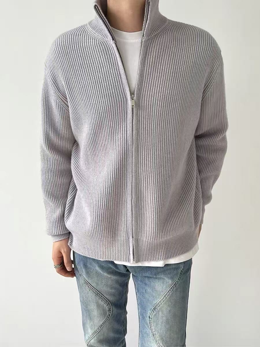 Mock neck zip cardigan, knit sweater, men's