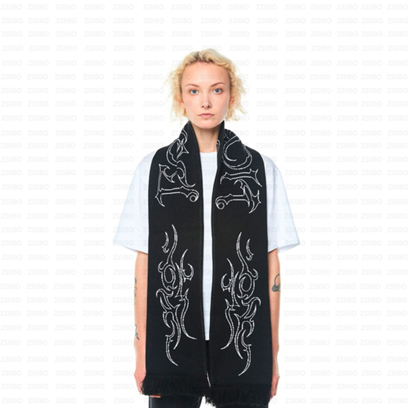 Gothic Fashion Trend Dark All-match Double-sided Jacquard Scarf for Men and Women Autumn and Winter Comfortable Warm Knitted Shawl