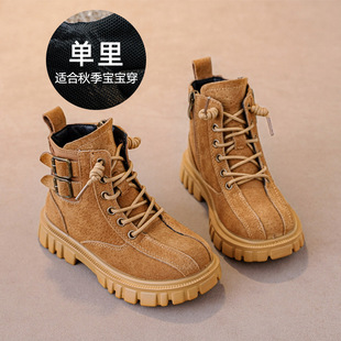 Girls' Boots 2025 New Autumn and Winter Kidsren's Small Yellow Boots Non-Slip British Style Little Girls' Cotton Boots for Middle and Large Kidsren