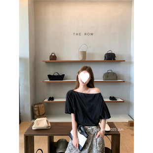 Yo8 Chestnut Cocoa Bankelili'Jennie' High-End Bubble Sleeve Satin Asymmetrical Shoulder Blouse for Women Summer