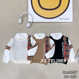 Autumn and Winter New Children's Sweater Fake Two-piece Fashionable Foreign Trade Children's Sweater Vest Lapel Boy's Sweater Two-piece Set