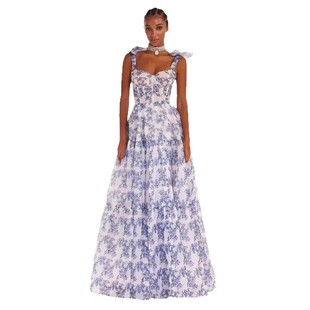 Cross-border spring and summer Europe and the United States new sleeveless fashion floral strap shoulder lace-up large swing skirt organza dress