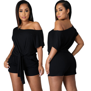 SMR10325 cross-border platform Amazon new European and American sexy fashion solid color ladies suit two-piece set