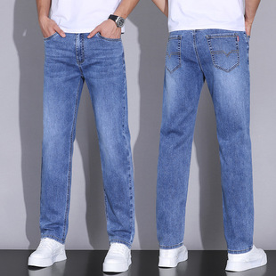Men's Jeans 2024 Summer New Slim-fit Straight Trousers Spring and Autumn Trendy Brand Thin Stretch Casual Pants