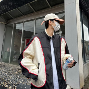American Style Retro Motorcycle Racing Suit Men's Trendy Brand Summer Stitching High-end Sense Jacket High Street Pad Shoulder Baseball Suit