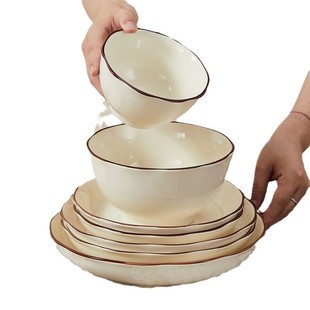 2024 New Style Bowl French Cream Dishes and Dish suit Housewarming New House Bowl Sense Tableware Dishes and Dish suit Household Ceramics