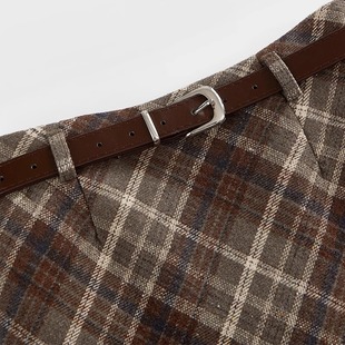 plus size Maillard Vintage khaki Plaid Skirt Women's Woolen Long Skirt Autumn and Winter 2024 Wool High Waist Skirt