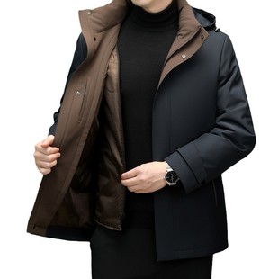 Brand 90 White Duck Down Jacket Winter Men's High-end Removable Cap Business Casual Middle-aged Warm Jacket Thick