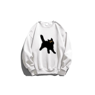 American retro oversize crew neck sweater women's 2024 new spring and autumn gray plus velvet early autumn coat top