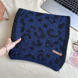 Or leopard print scarf ah ~ dark blue light blue * ins knitted scarf Korean version of Joker scarf autumn and winter student women