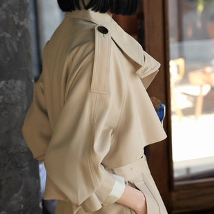 Texture Twill Trash Coat Elegant High-end Large Lapel Double-breasted Lace-up Mid-length Coat Women's New Autumn