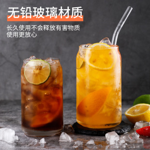 Cross-border Amazon 16oz Transparent Cold Drink Juice Cup Bamboo Lid Straw Glass High Borosilicate Single Layer High Temperature Resistant Glass