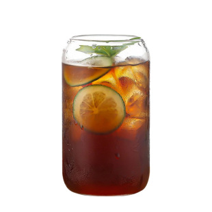 500ml Transparent Glass Coke Cup Creative Bamboo Lid Suction Tube Cup Borosilicate Glass Cans Cold Drink Cup