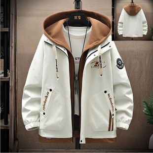 New Fake Two-piece Jacket Men's Workwear Hooded Jacket Men's Youth Student Fleece-lined Jacket Trendy Men's Jacket