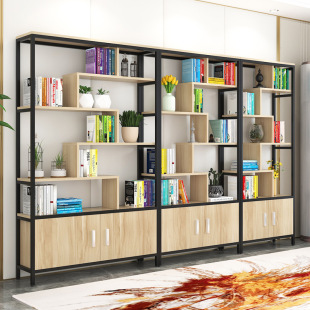 Steel wood floor bookcase display cabinet multi-layer office storage rack study storage shelf partition simple storage rack
