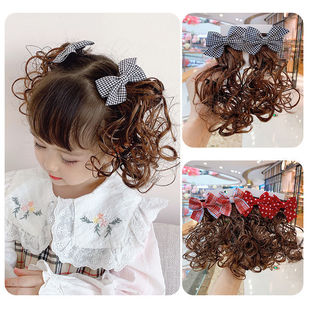 Korean Style Children's Bow Hairpin Wig Headwear Princess Little Girl's Curly Hair Styling Girl's Baby's Cute Hair Accessories