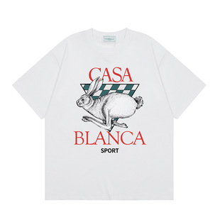 Cross-border Trendy Brand Casablanca Casa Summer New Style Painted Printed Men's and Women's Loose Short-sleeved T-shirt Trendy