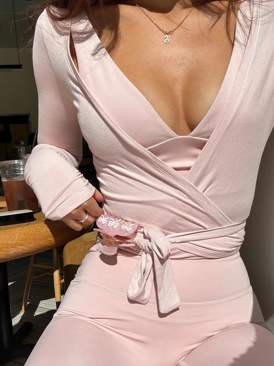 Carefully Selected Cross-Border European and American Csb Yoga Wear Long-Sleeve Cover-Up Tops for Women, Outerwear Sports Tops, Pure Desire Style Tie-Up Fitness Wear