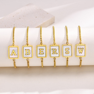 Stainless steel white shell women's bracelet epoxy black 26 English letters bracelet foreign trade cross-border jewelry wholesale