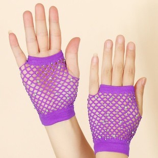 European and American short mesh hot drilling disco half finger mesh gloves elastic colored diamond fishing net sexy Halloween gloves for women