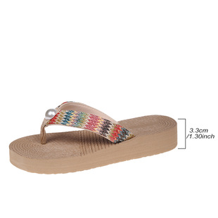 Cross-border plus size summer new imitation hemp rope travel hemp bottom women's sandals outdoor flip-flops high-heeled beach sandals