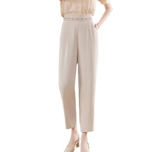 Mom summer thin high waist skinny pants middle-aged women's casual straight cropped pants middle-aged and elderly loose trousers