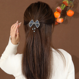 High quality diamond tassel bow hairpin light luxury style high-grade spring clip elegant all-match hair accessories headdress