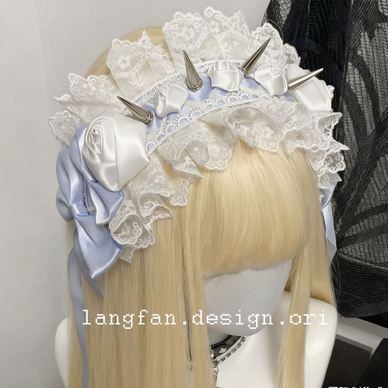Subculture Original Hand-made Hair Band Rivet Hair Accessories Dark Rose Lace Bow Aqua Lolita Headband