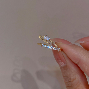 Gold-plated zircon geometric opening ring Korean ins fashion explosion food finger ring niche high-end jewelry wholesale