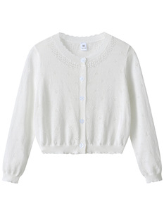 Korean Style Imitation Linen Kidsren's Cut Out Sweater Jacket Short Top Summer Sun Protection Air-Conditioning Shirt Girls Thin Knitted Cardigan