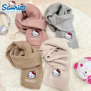 Sanrio Genuine Cute Cartoon Girl's Heart Winter Matching Warm Cold-proof Embroidered Knitted Scarf All-match Soft