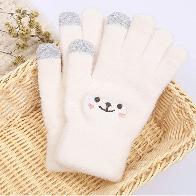 Gloves for Warmth and Cold Protection, Cute Plush Embroidered Touch Screen Gloves for Female Students in Winter