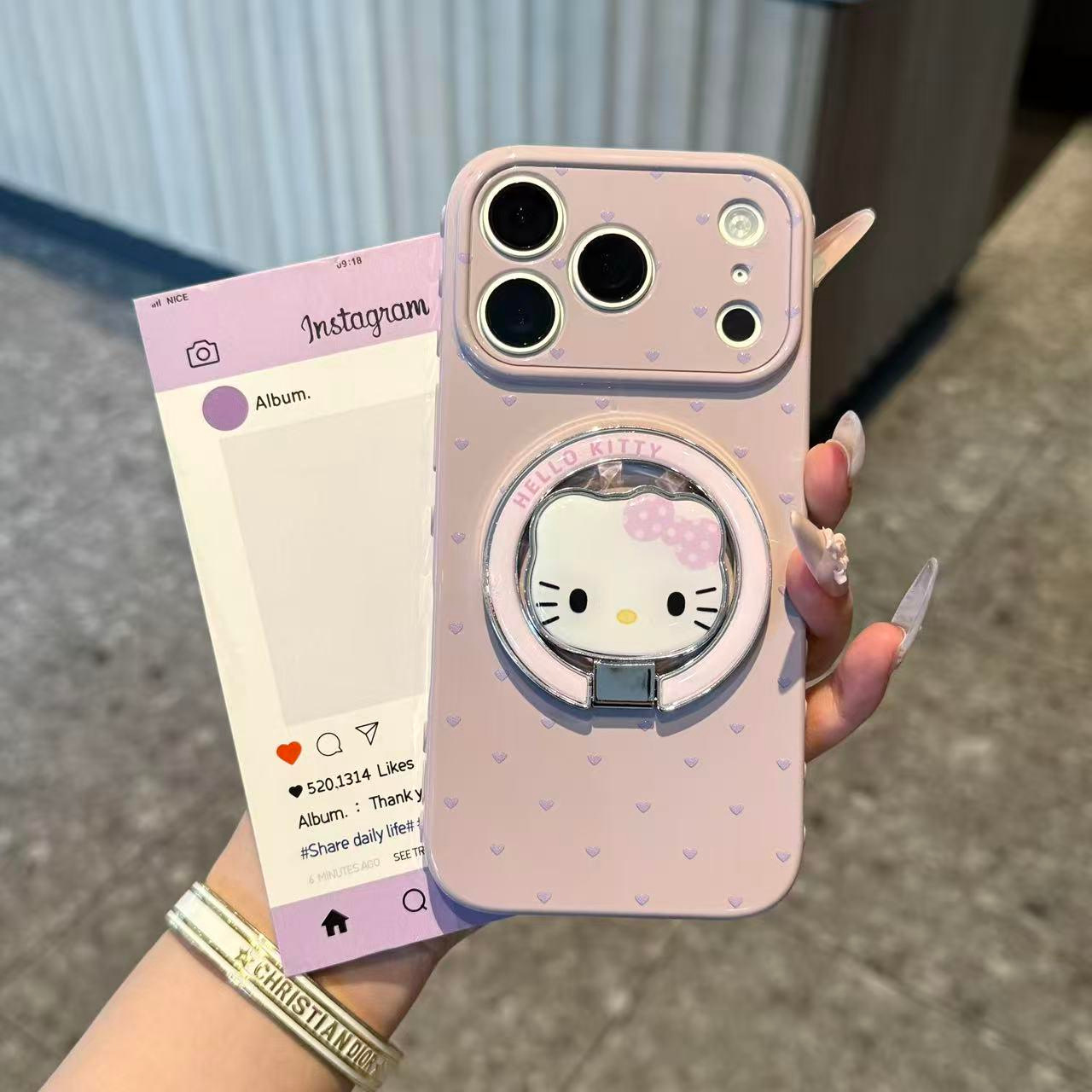 Heart-shaped KT stand for Apple 17 Pro Max phone case, high-value design for girls, Huawei Pura 90, Xiaomi, Vivo.