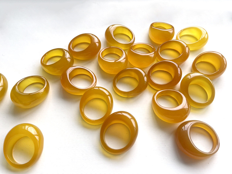 Yellow Agate Large Head Ring, Yellow Chalcedony Widened and Thickened Water Drop Ring, Unisex Ring Jewelry Agate Ring