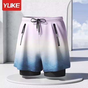 Swimming trunks boys new double-layer quick-drying anti-embarrassment adult fashion swimming trunks plus size men's swimming equipment wholesale