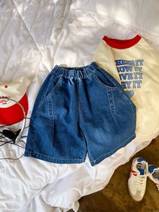 TCkids2023AW Осенние мягкие восковые удобные выстиранные старые свободные джинсовые шорты брюки