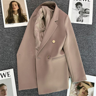 2025 Small Suit Jacket Women's Spring New Korean-style Design Sense Double-breasted Commuter Blue Suit Top for Women