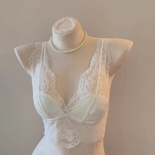 French Lace Underwear Small Chest Push-up No Steel Ring White Inner Stacked Camisole Sexy Bra suit