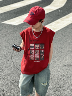 Panda Yuanyuan Children's Summer Vest Pure Cotton Large Children's Boys Sleeveless T-shirt Summer Wear Sports Waistcoat Wholesale