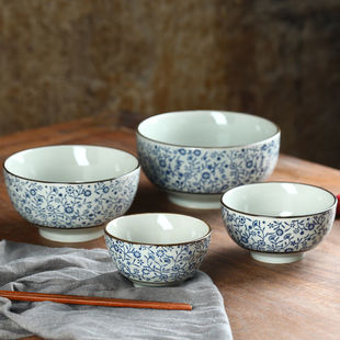 Thickened Noodles Bowl Meal Bowl Soup Bowl Rice Bowl Underglaze Color Japanese Style Creative Noodle Bowl Household Ceramic Bowl Vintage