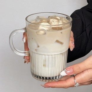 Ins Wind with Handle Glass Cup Ice American Latte Coffee Cup Fruit Tea Cup Household Juice Cup Cold Drink Cup