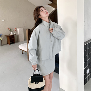 Real shot blue casual age-reducing suit women's 2025 spring new commuter Joker collar jacket skirt two-piece set