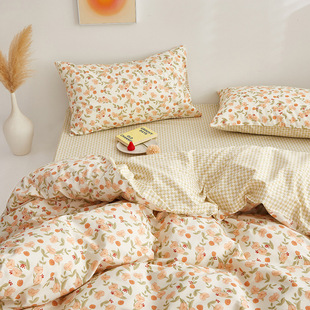 Ins Small Fresh Washed Cotton Bed Four-piece Princess Style Children's Bedding Quilt Cover Bed Sheet Dormitory Three-piece Free Shipping