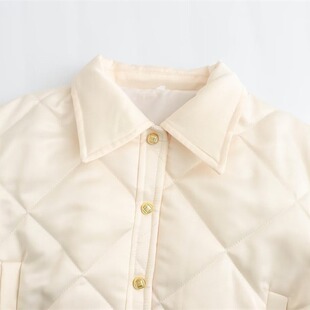 Niche rhombus solid color cotton-padded coat 2023 autumn and winter New lapel design sense cotton-padded coat women's clothing