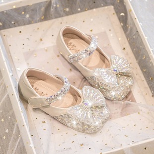 Girls Princess Shoes 2025 Spring and Autumn New Children's Shoes Crystal Shoes Soft Sole Sequin Small Leather Shoes Girl's Dress